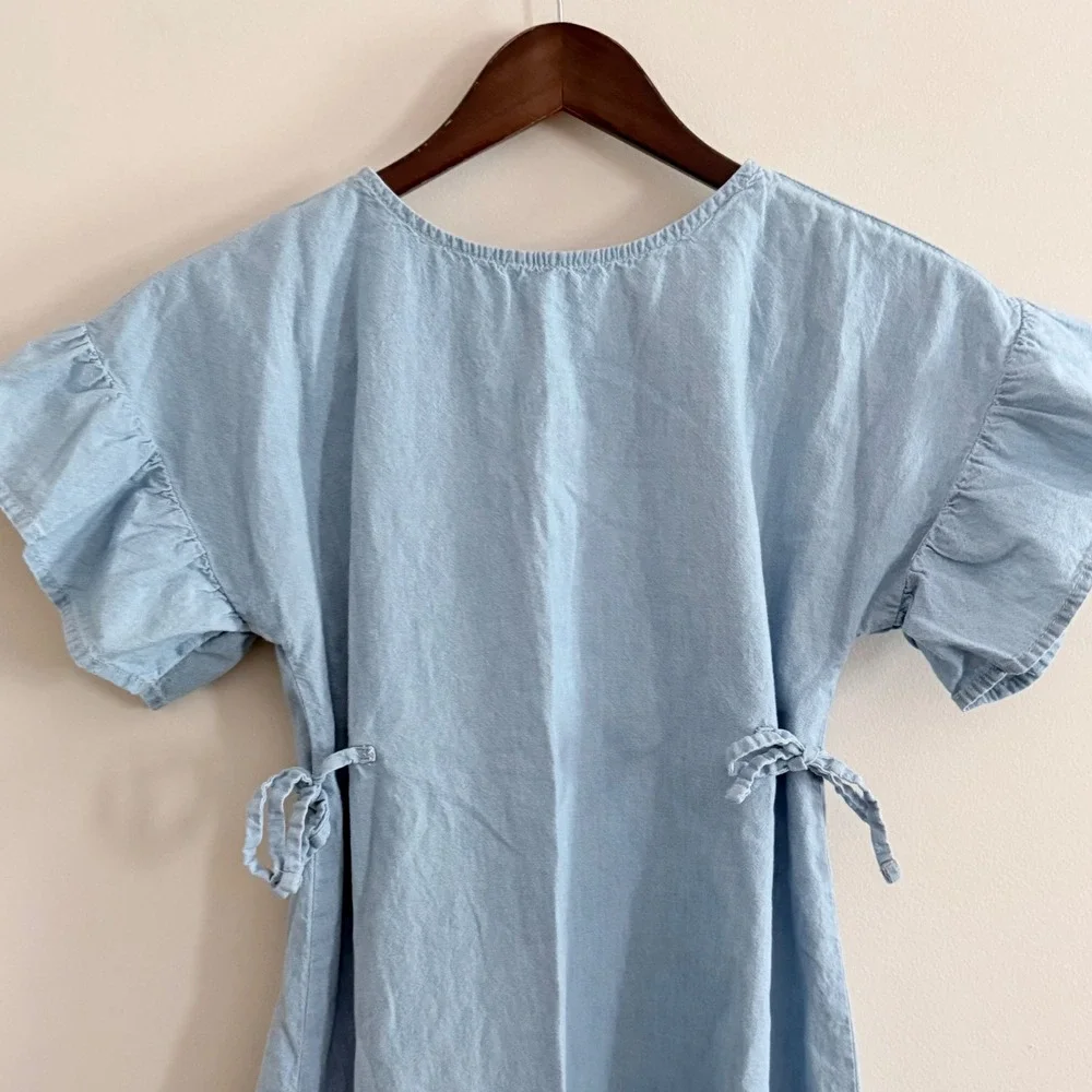 Gymboree Girls Light Blue Chambray Ruffle Sleeve Dress Size M 7-8 Side Ties